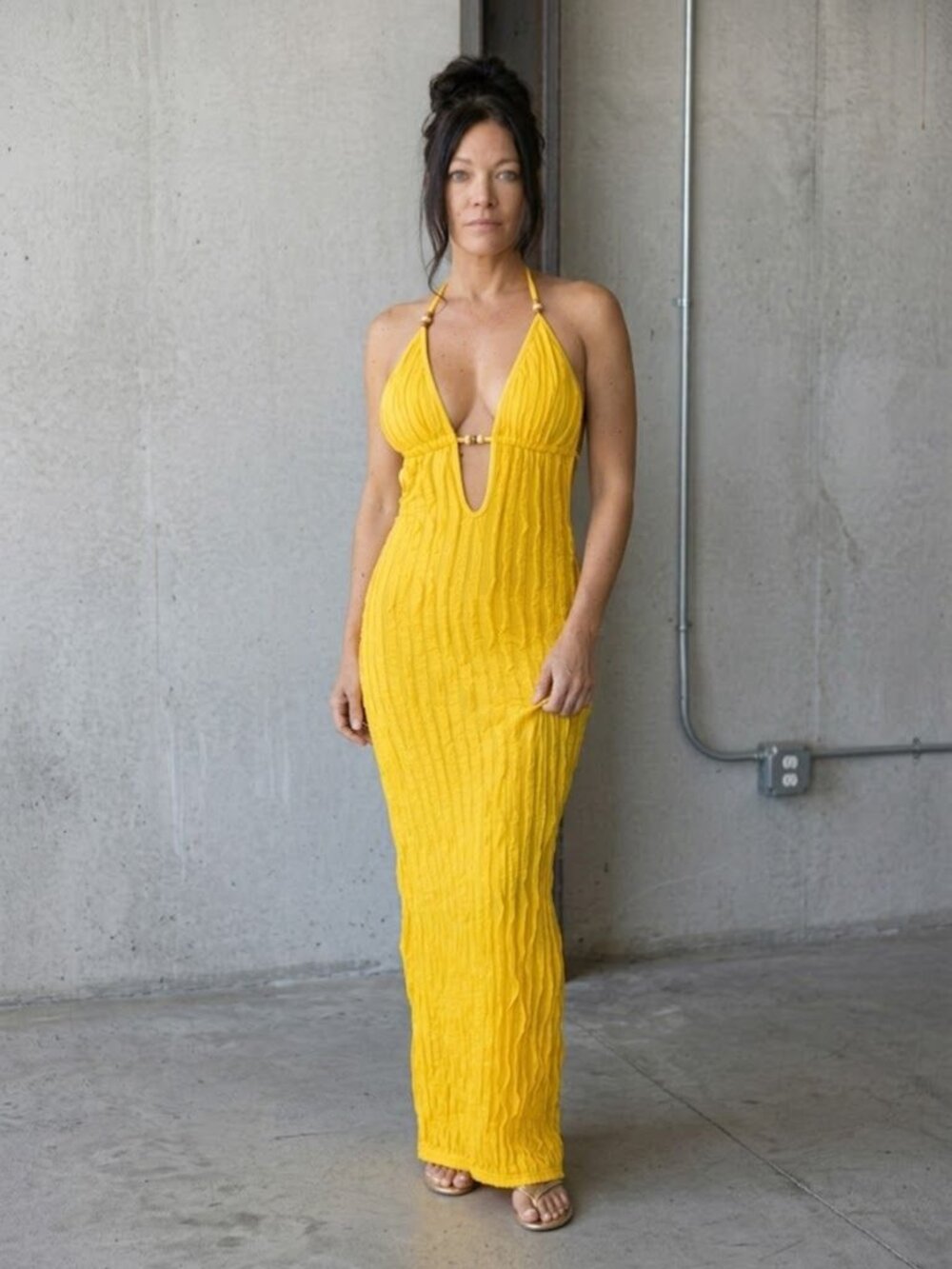 Stunning Yellow Open Back Maxi Summer Dress